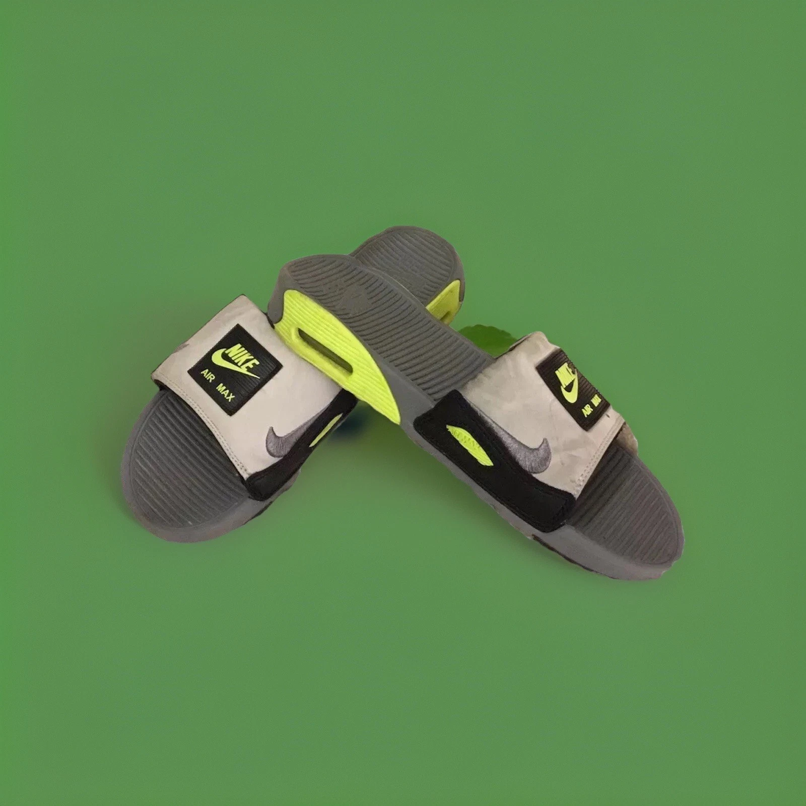 SANDALI NIKE AIR MAX 90 SLIDES GRIGIO VOLT NERO NEON donna 8 CT5241 001