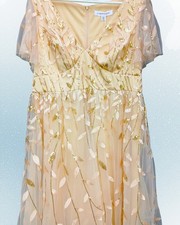 Ever Pretty Champagne Gold Dress Gown Cocktail Midi Length with Sequins Size 16