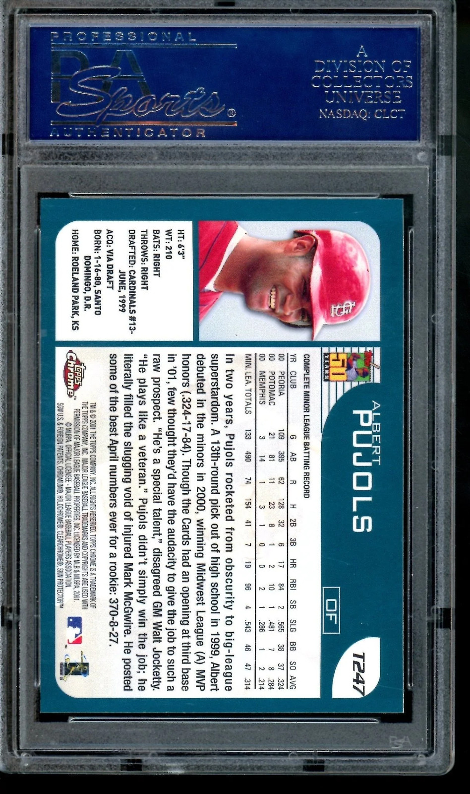 2001 Topps Chrome Albert Pujols Rookie Card PSA 9 Cardinals view 2
