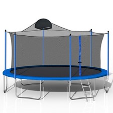 14ft Trampoline w/ Basketball Hoop, Spring Safety Net Enclosure  Ladder