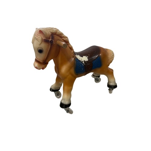 Vintage Blazon Horse Ride On Toy Plastic Pony with Wheels and Wood Handles