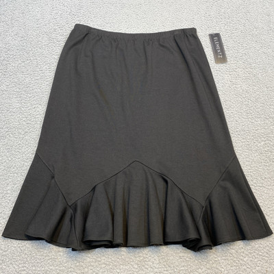 Elementz Skirt Women's Large Black A Line Polyester Blend Midi Ruffle Hem New