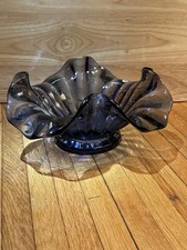 Vintage Fenton Purple Amethyst Pedestal Bowl With Ruffled Edge