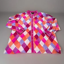 Bob Mackie 100% Silk 3X Button down blouse colorful artistic pink, orange purple