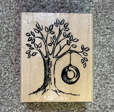 Tree W/ Tire Swing Wooden Rubber Stamp, 2.5  X 3  , New