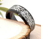 8mm Etched Texture Tungsten Carbide Ring With Polished Edges Unisex Stylish Band — photo 1