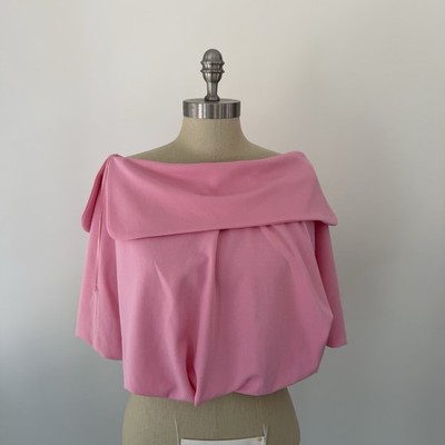 Zara Pink Off The Shoulder Blousy Top Draped Fold Over Collar Jackie-O Sz L NWT