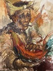 c1970s VINTAGE ORIGINAL OIL PAINTING ASIAN MAN HOLDING A ROOSTER — photo 2