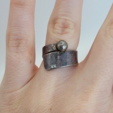 Vintage Mexican Sterling Silver Bypass Orb Abstract Minamalist Ring Size 6.25