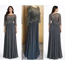 Sue Wong embroidered Elbow Mesh Sleeve Dress