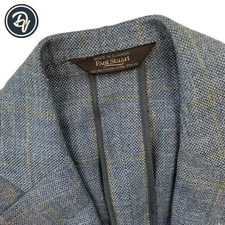 VTG 39 R Paul Stuart " Silk Linen & Wool " Light Blue Windowpane Knit Blazer