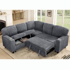 L-Shaped Sectional Sofa Bed w/ Pull-Out Sleeper, Storage  USB Charging, 5-Seat