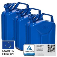 Bw® Kraftstoffkanister Metall Benzinkanister 3X 5 Liter - Blau - RAL 5005