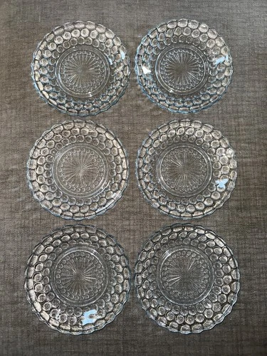 6 Vtg Anchor Hocking 6 3/4 Inch Blue Bubble Plates Dessert Bread Salad