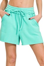 Zenana Fleece Raw Hem Womens Shorts With Draw String