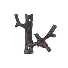 Pewter Metal Bird Branch Double Wall Hook Key Towel Coat Hanger Antique Style