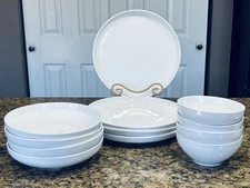 Over And Back 12pc White Dinner Set-Dinner Plates, Soup/Salad Bowls Cereal Bowls
