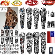 46 Sheets Assorted Full  Half Arm Water-Resistant Temporary Tattoos