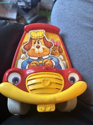 Vintage Wind-Up Toy TOMY 1987 Dog Driver Bus Car Musical  WORKS GREAT!