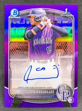 2025 Bowman Chrome CRISTIAN ARGUELLES Rockies Purple Refractor 1st Auto SP /250
