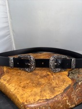 Vintage Western Leather Women Double Buckle Retro Cowgirl Belt W