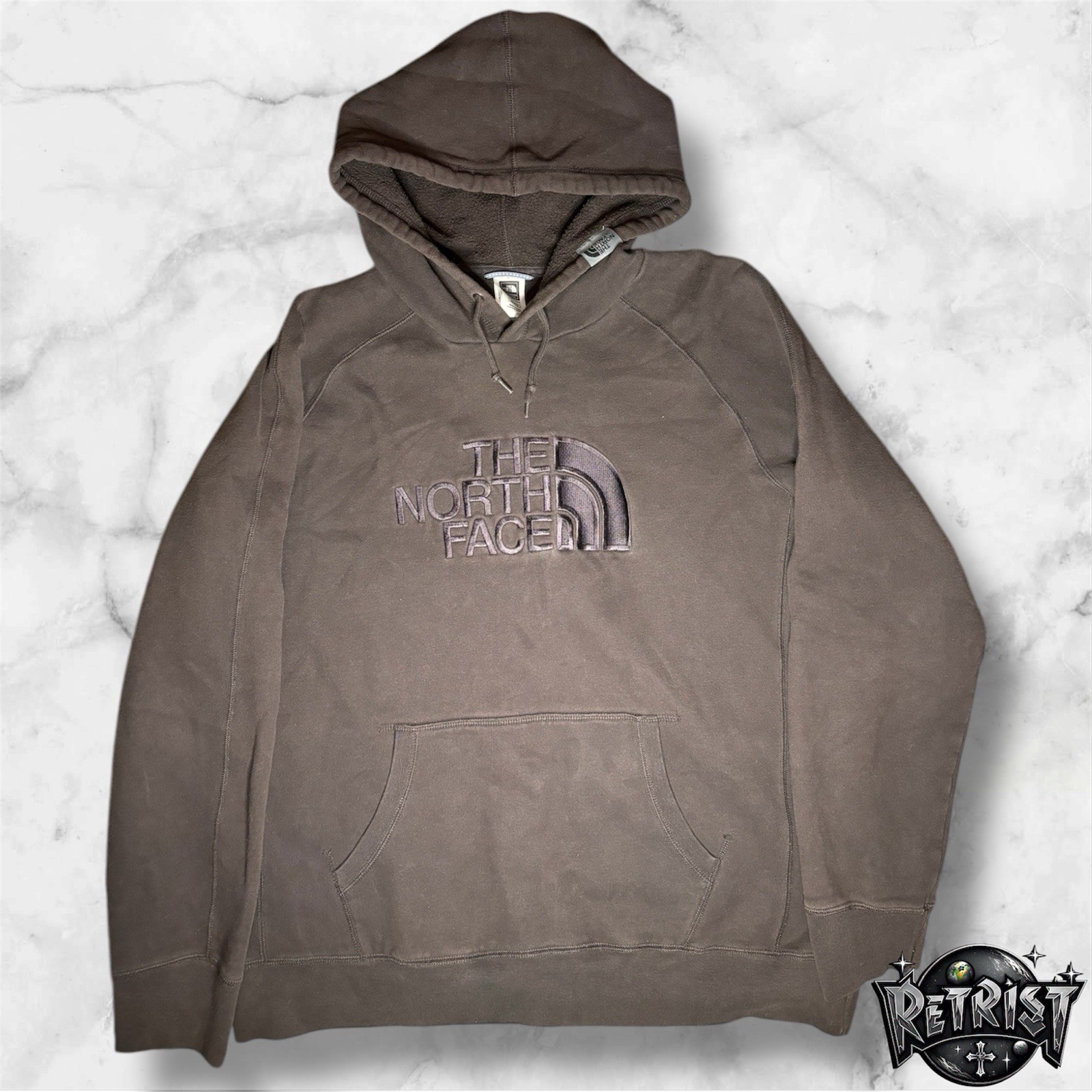 North Face brown hoodie with embroidered logo for men and women