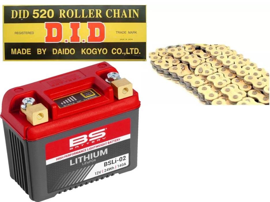 Lithium Battery & DID Chain FOR KAWASAKI KX 450 F 2019-2024 (520-114 & BSli02)