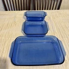 Vintage Pyrex Vision 3 Qt. Set of  3 Casserole Baking Pans Cobalt Blue