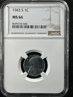1943-S 1C  Lincoln Wheat One Cent NGC MS66   8699720-040