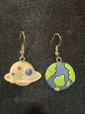 Planet Shape Resin Dangle Earrings Multicolor Celestial Theme Hook, 1.25 Inch