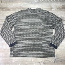 L.L. Bean Mock Neck Sweater Mens Large Made USA Jacquard Knit Cotton Gray