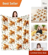 Highland Cow Blanket Gifts for Highland Cow Lovers Warm Flannel Cows Throw Bl...