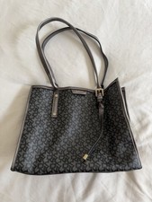 DKNY Purse Bag Handbag Shoulder Large Silver Black Logo Gold Buckles Lined
