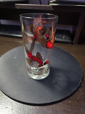 Vintage Ring Necked Pheasants Hazel Atlas Drinking Glass 5.5'' Red Gold