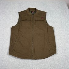 Wrangler Workwear Mens Green Brown Canvas Quilted Lined Utility Vest Size Large