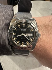 Raro enorme orologio da polso uomo vintage 1973 Bulova Snorkel Day-Date Diver 7472