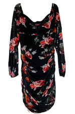 Guess Mesh Overlay Bodycon Dress Black Floral, XS