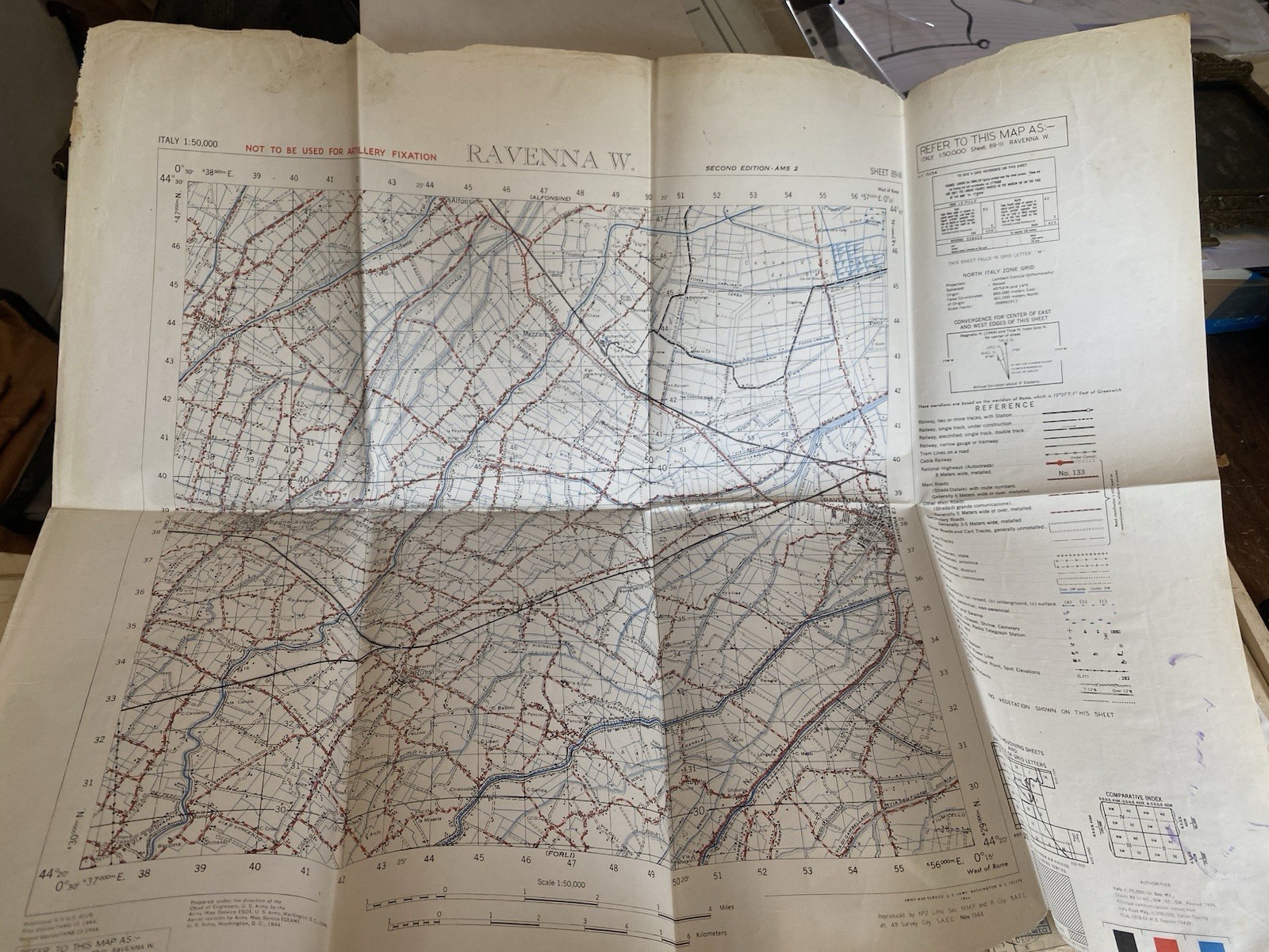 Mappa Militare WW2 Italia 1:50.000 Ravenna W. (1944) - US Army