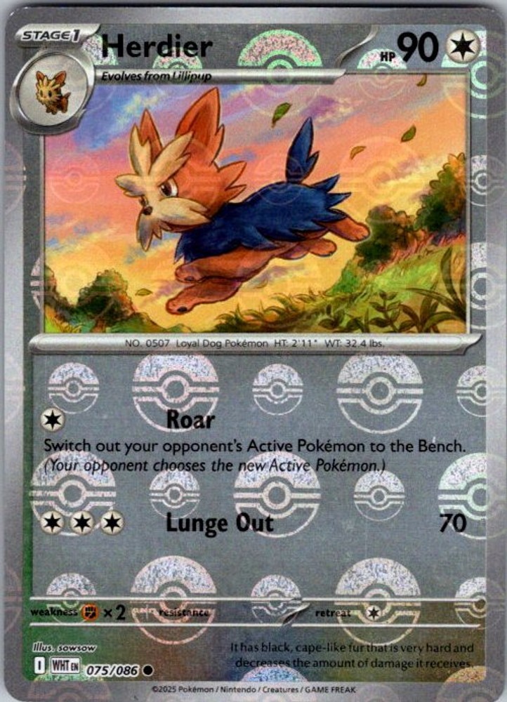 Pokemon SV: White Flare Herdier (Poke Ball Pattern) 075/086 NM Holofoil