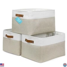 OrganiHaus Extra Large 16x13in Beige Canvas Storage Bins for Shelf Organization