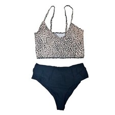 Leopard Print Bikini with High Waist Bottoms Size Large