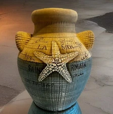 Pier One Pottery Vase Starfish Tropical Beach Condo Decor 2 Handles Summer Home