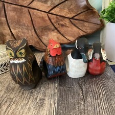 Napkin Rings Birds Wooden Owl Rooster Duck Geese Set Of 4 Vintage Shabby Rustic
