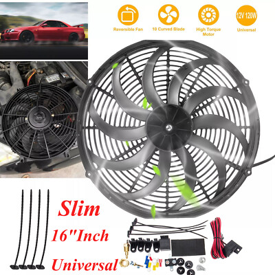 16''Inch Universal Slim Fan 3500FCM Push Electric Radiator Cooling 12V Mount Kit