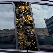 2pcs Black Gold Rose Car Center Pillar Sticker B-pillar Protective Film Decor
