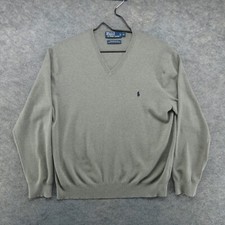Polo Ralph Lauren Sweater Mens XL Gray Pima Cotton V-Neck Long Sleeve Pullover
