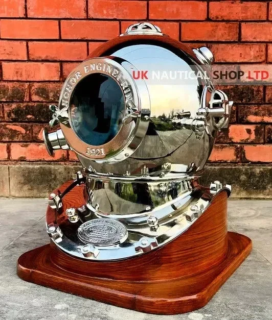 Casco de Buceo Ancla Plateado Marina de los Estados Unidos Morse Buzos Antiguo Casco Marino de Buceo Foto 2 de 4