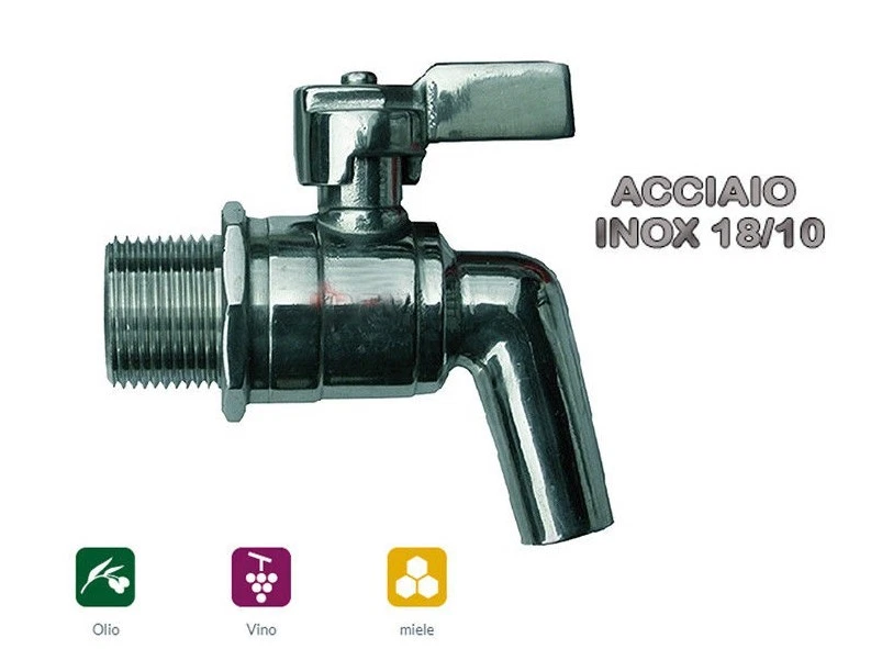 RUBINETTO A SFERA ACCIAIO INOX OLIO VINO BOTTE CONTENITORE ALIMENTI 1/2' 3/4'