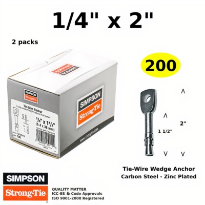 Eye Bolt Anchor 1/4 x 2 Hook Closed Eye Tie Wire Concrete Wedge Anchors 200
