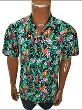 Barefoot In Paradise Hawaiian Shirt Parrot Palm Tree Leaves Parrots Medium USA